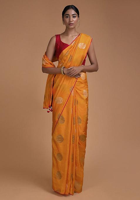 Mustard Woven Design Banarasi Art Silk Saree Set