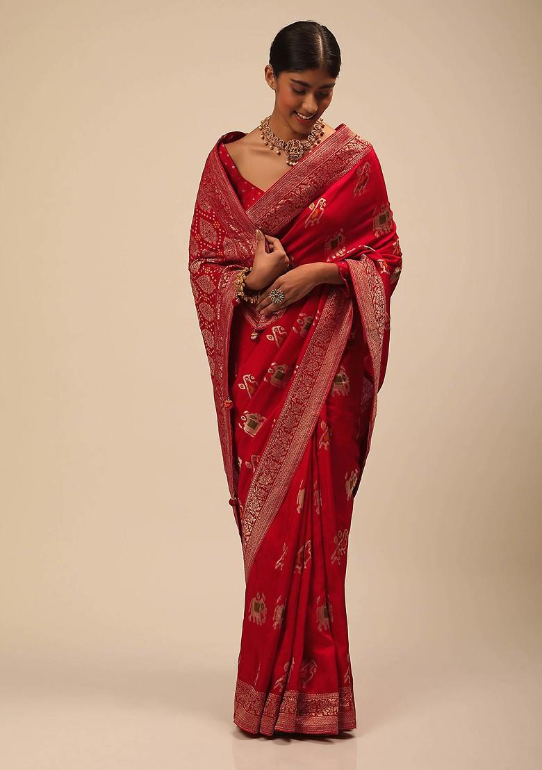 Red Woven Design Banarasi Art Silk Saree Set