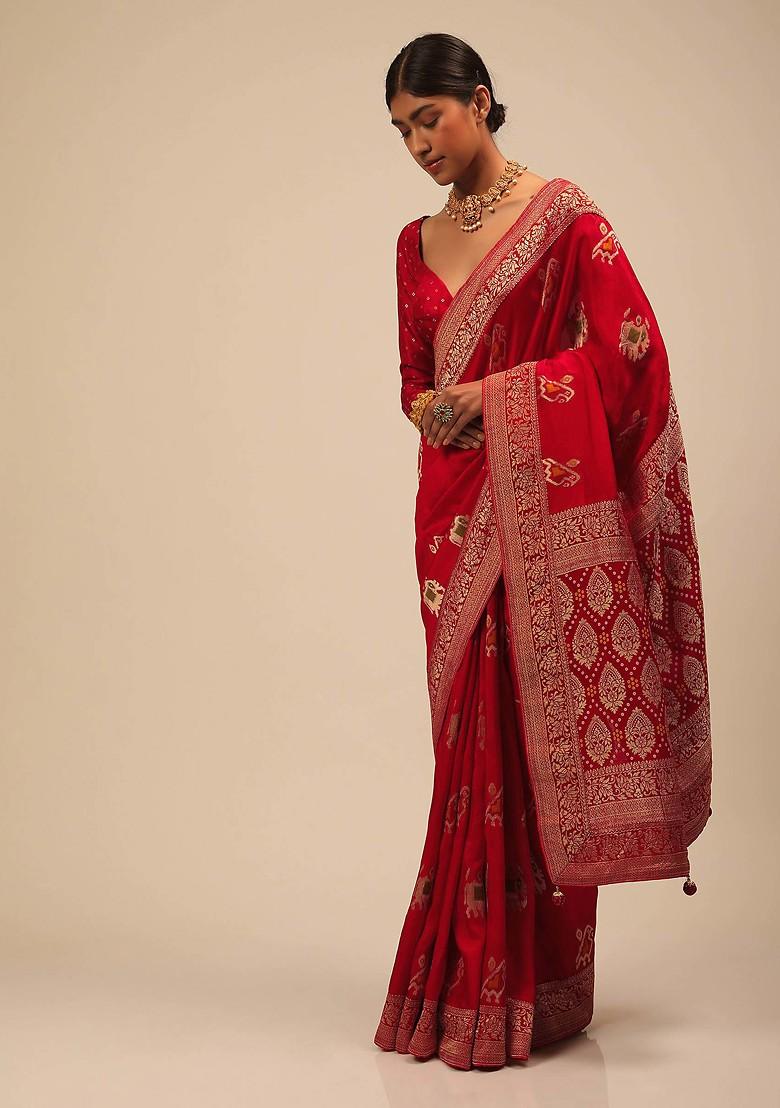 Red Woven Design Banarasi Art Silk Saree Set