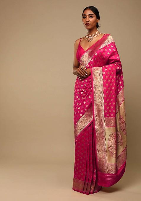 Purple Woven Design Banarasi Art Silk Saree Set