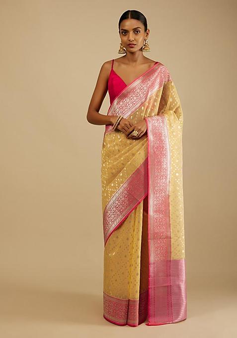 Yellow Woven Design Banarasi Art Silk Saree Set