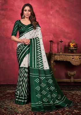Green Printed Mysore Art Silk Saree Set
