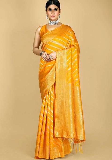 Yellow Woven Design Banarasi Art Silk Saree Set