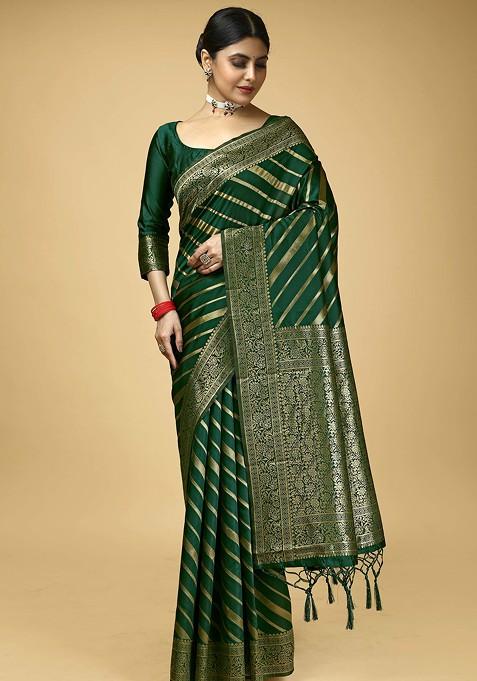 Green Woven Design Banarasi Art Silk Saree Set