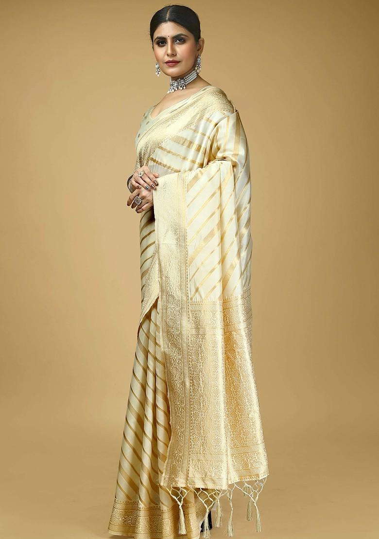 Off White Woven Design Banarasi Art Silk Saree Set
