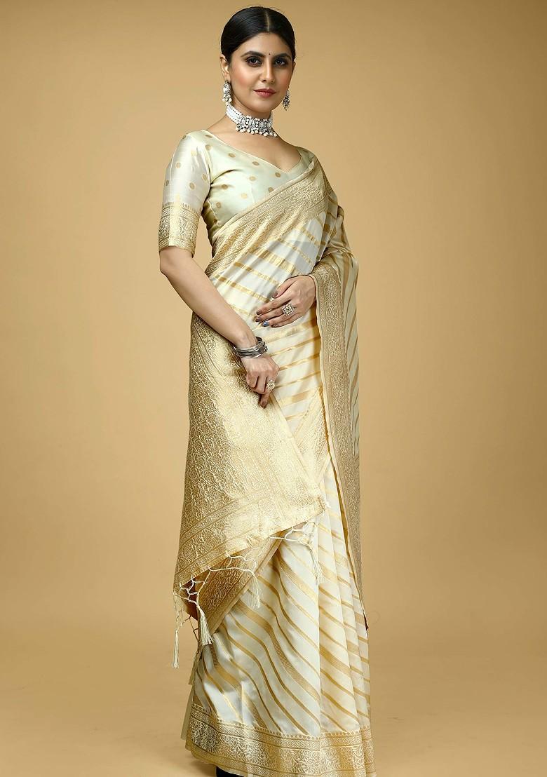 Off White Woven Design Banarasi Art Silk Saree Set