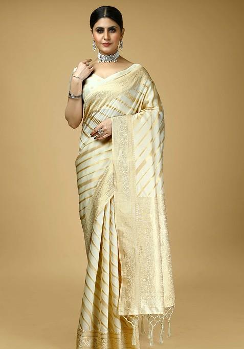 Off White Woven Design Banarasi Art Silk Saree Set