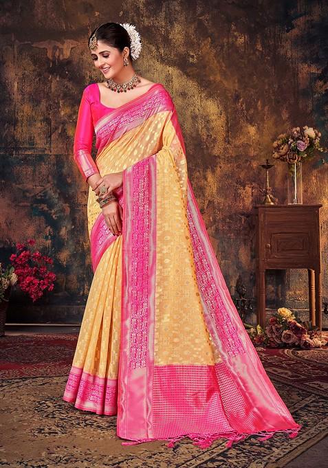 Yellow Woven Banarasi Art Silk Saree Set