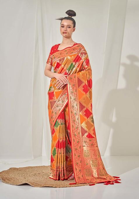 Multicolour Woven Design Work Banarasi Art Silk Saree Set