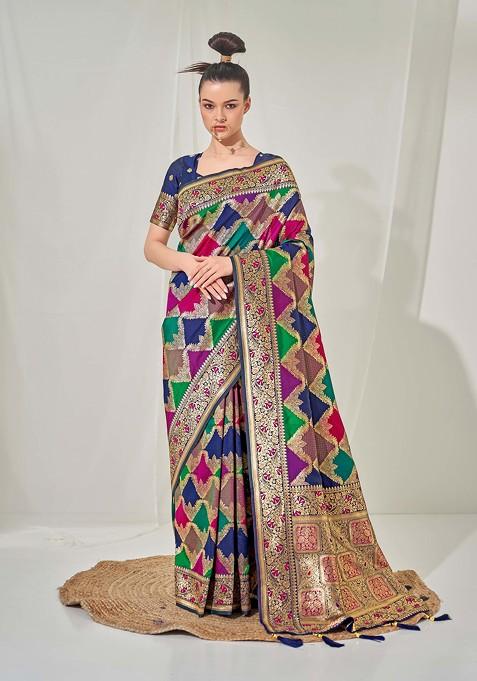 Multicolour Woven Design Work Banarasi Art Silk Saree Set