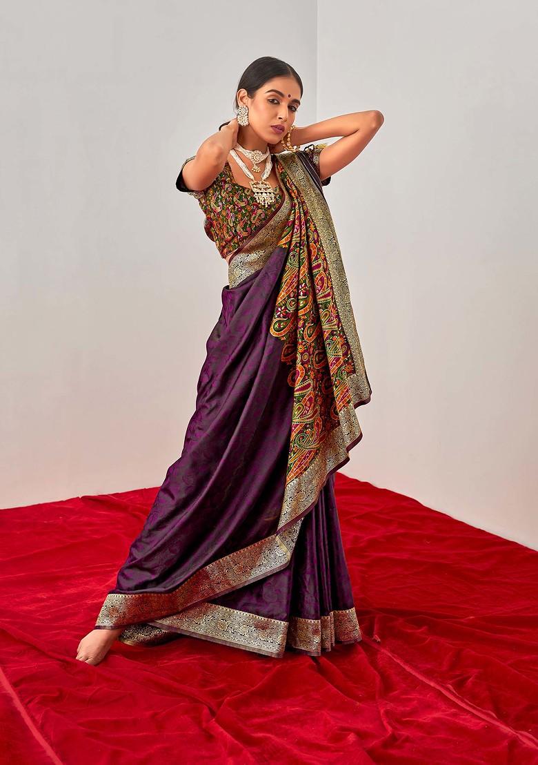 Purple Woven Design Work Banarasi Art Silk Saree Set