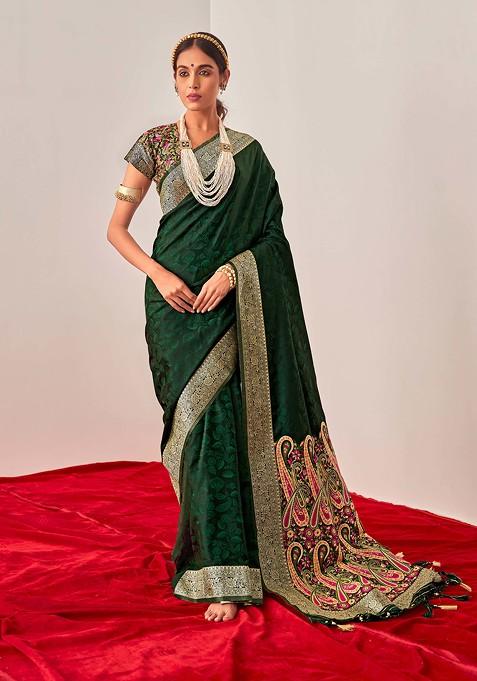 Green Woven Design Work Banarasi Art Silk Saree Set