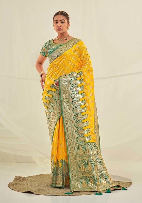 Yellow Woven Design Work Banarasi Art Silk Saree Set