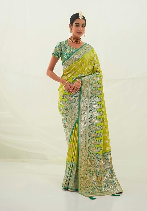 Light Green Woven Design Work Banarasi Art Silk Saree Set