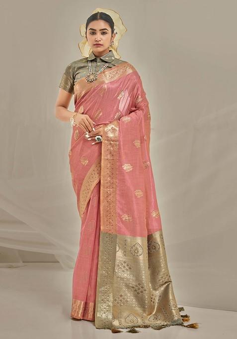 Dusty Pink Woven Design Art Silk Saree Set