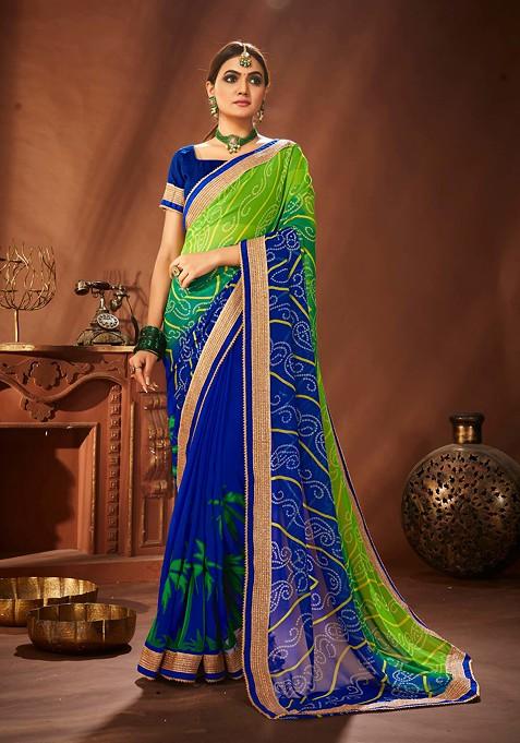 Navy Blue Embroidered Georgette Saree Set