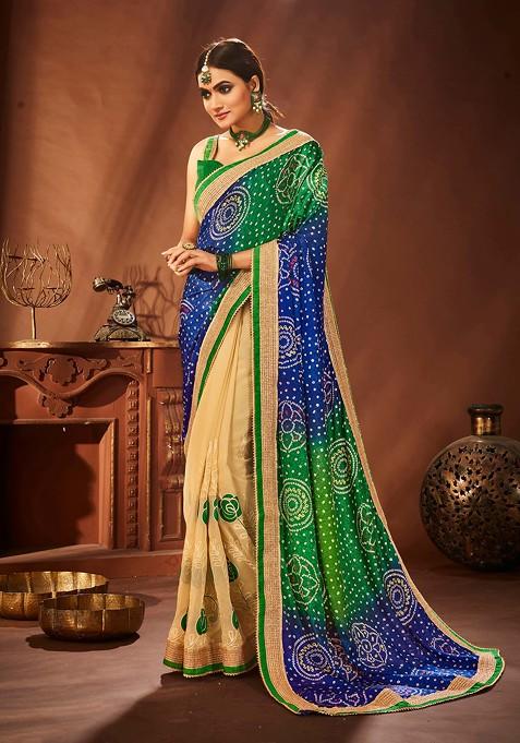 Green Embroidered Georgette Saree Set