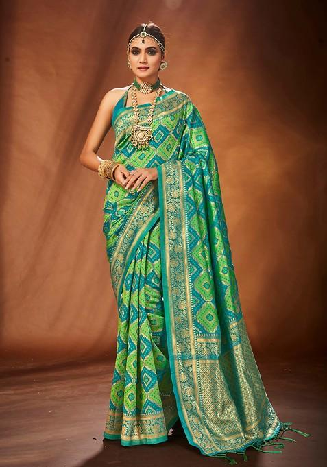 Green Woven Design Banarasi Art Silk Saree Set