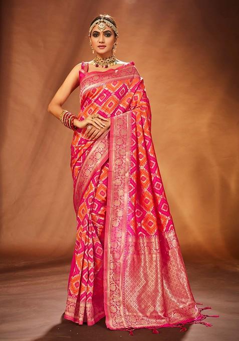 Pink Woven Design Banarasi Art Silk Saree Set