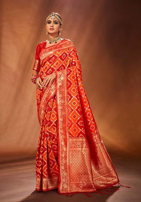 Red Woven Design Banarasi Art Silk Saree Set