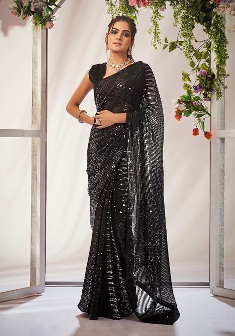 Black Sequin Embroidered Georgette Saree Set