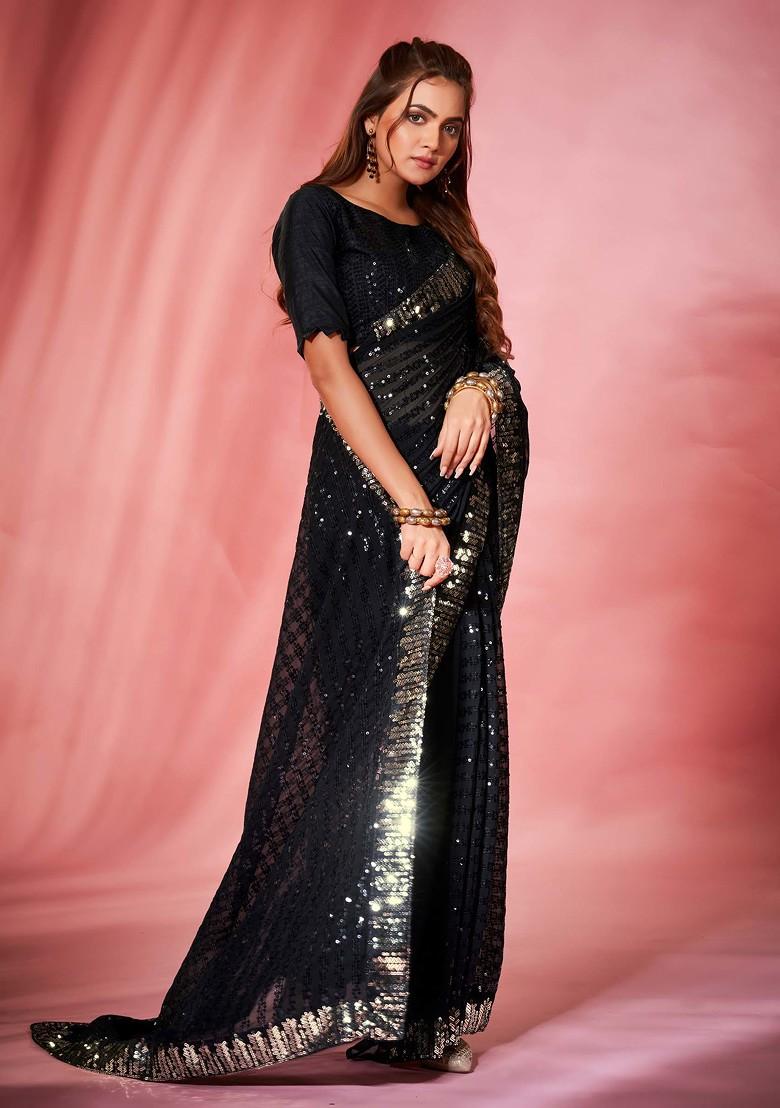Black Sequin Embroidered Georgette Saree Set