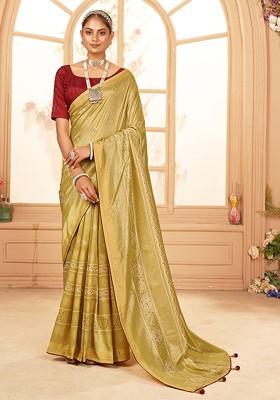 Cooper Bandhani Print Cotton Silk Saree Set