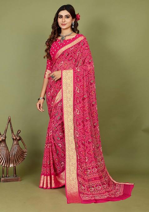 Dark Pink Patola Print Cotton Silk Saree Set