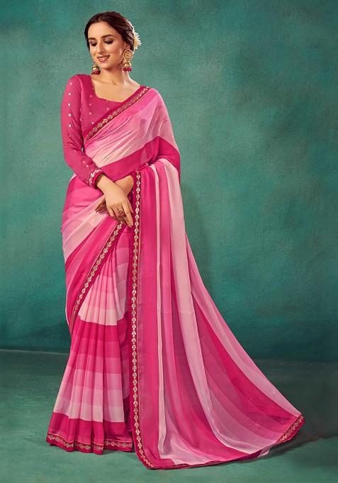 Tulip Pink Solid Saree Set