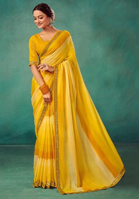 Yellow Solid Saree Set