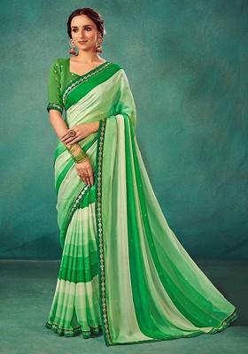 Olive Green Solid Saree Set