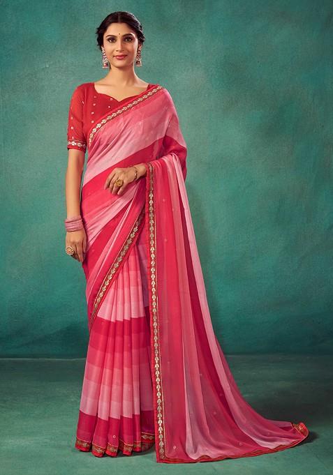 Pastel Red Solid Saree Set