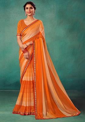 Persian Orange Solid Saree Set