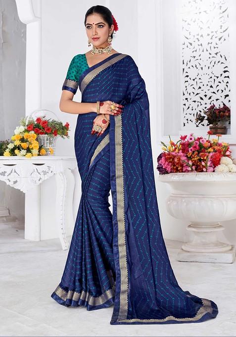 Dark Indigo Bandhani Print Saree Set