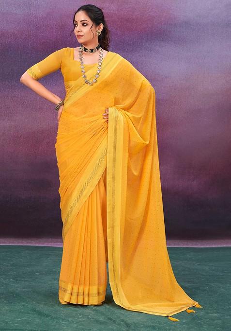 Bee Yellow Swarovski Saree Set