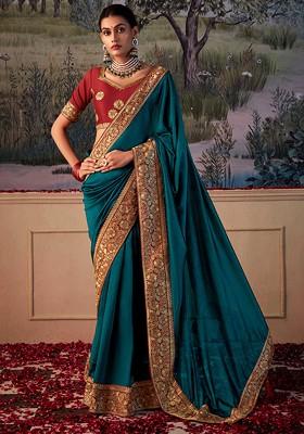 Blue Gota Patti Saree Set