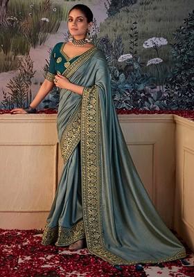 Steel Grey Gota Patti Saree Set
