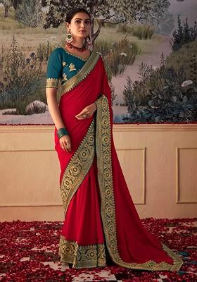 Dark Red Gota Patti Saree Set