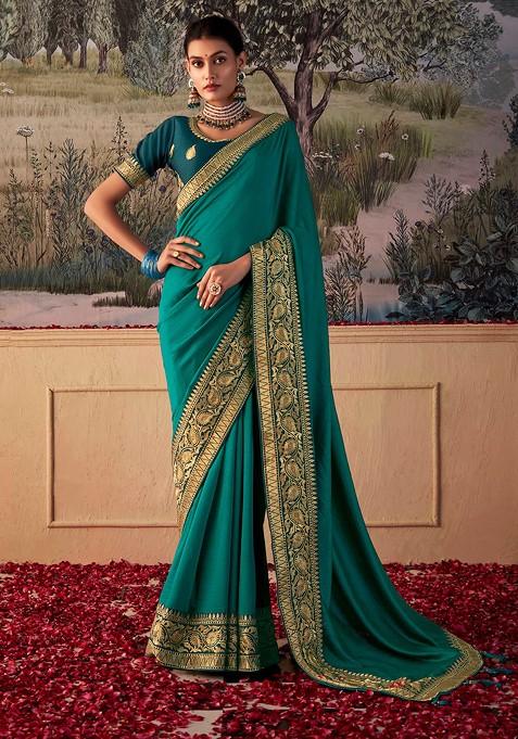 Teal Green Gota Patti Saree Set