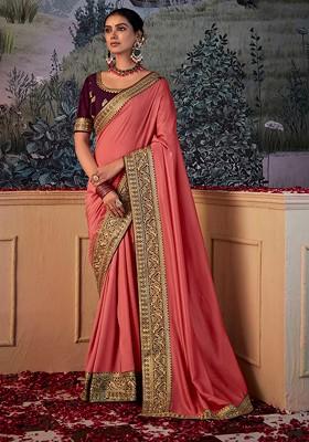 Dusty Red Gota Patti Saree Set