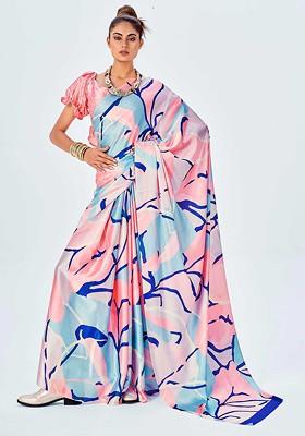 Multicolour Abstract Print Saree Set