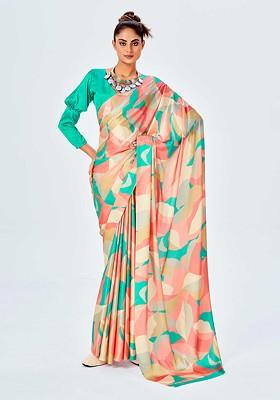 Multicolour Abstract Print Saree Set