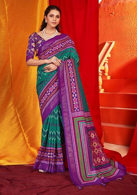 Purple Patola Print Saree Set