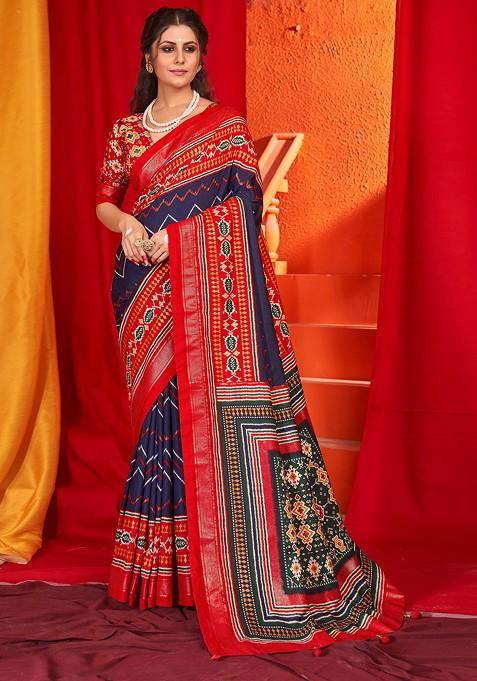 Red Patola Print Saree Set