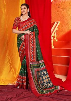 Green Patola Print Saree Set