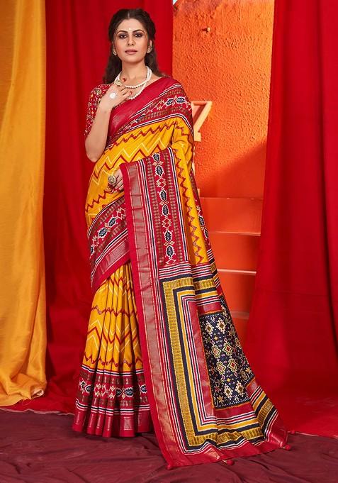 Yellow Patola Print Saree Set