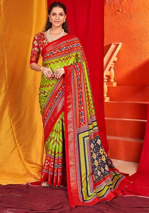 Light Green Patola Print Saree Set