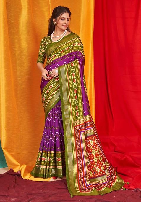 Purple Patola Print Saree Set