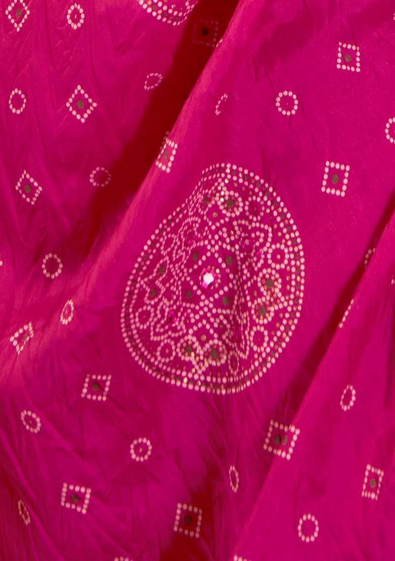 Dark Pink Bandhani Print Saree Set