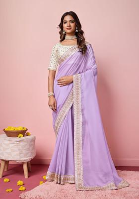 Lavender Embroidered Organza Saree